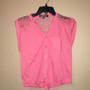 Woman’s coral lace short sleeve shirt